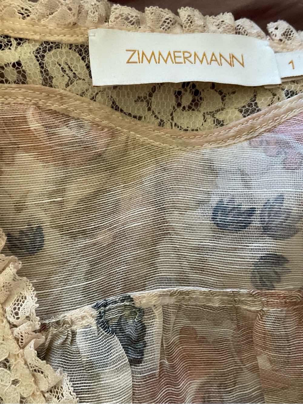Zimmermann Rebellion Sheer Floral Lace-Trim cropped blouse sz 1 - Picture 5 of 8